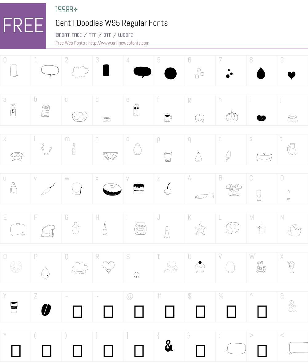 GentilDoodlesW95-Regular Font Screenshots