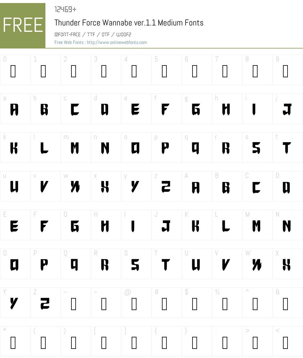 Thunder Force Wannabe ver.1.1 Font Screenshots