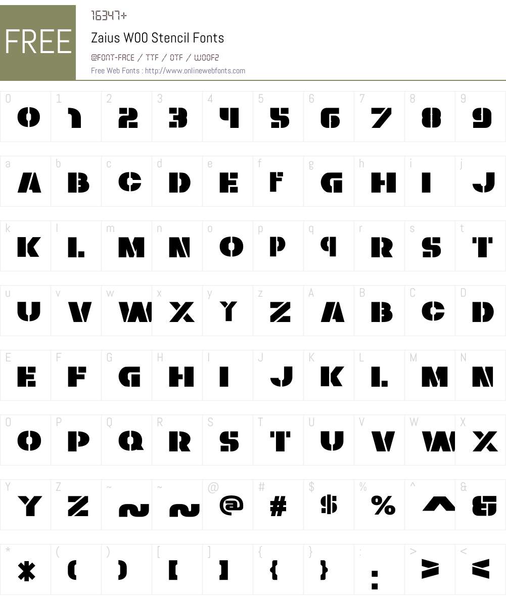 ZaiusW00-Stencil Font Screenshots