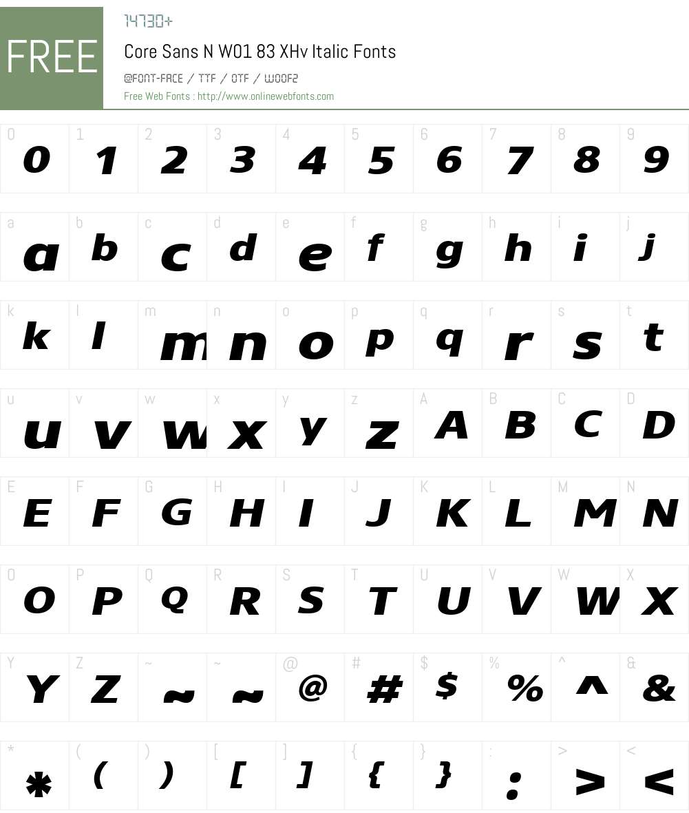CoreSansNW01-83XHvItalic Font Screenshots
