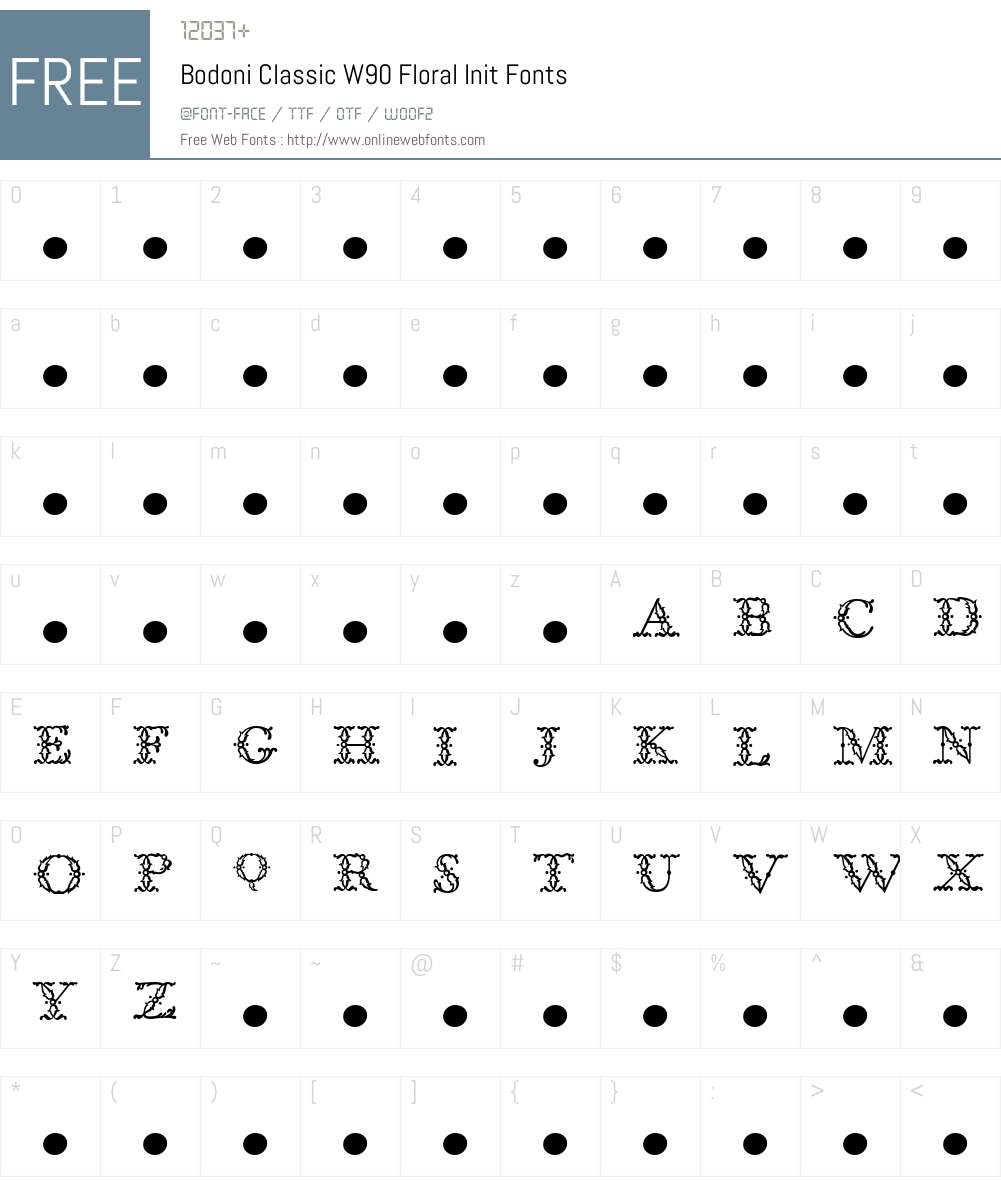 BodoniClassicW90-FloralInit Font Screenshots