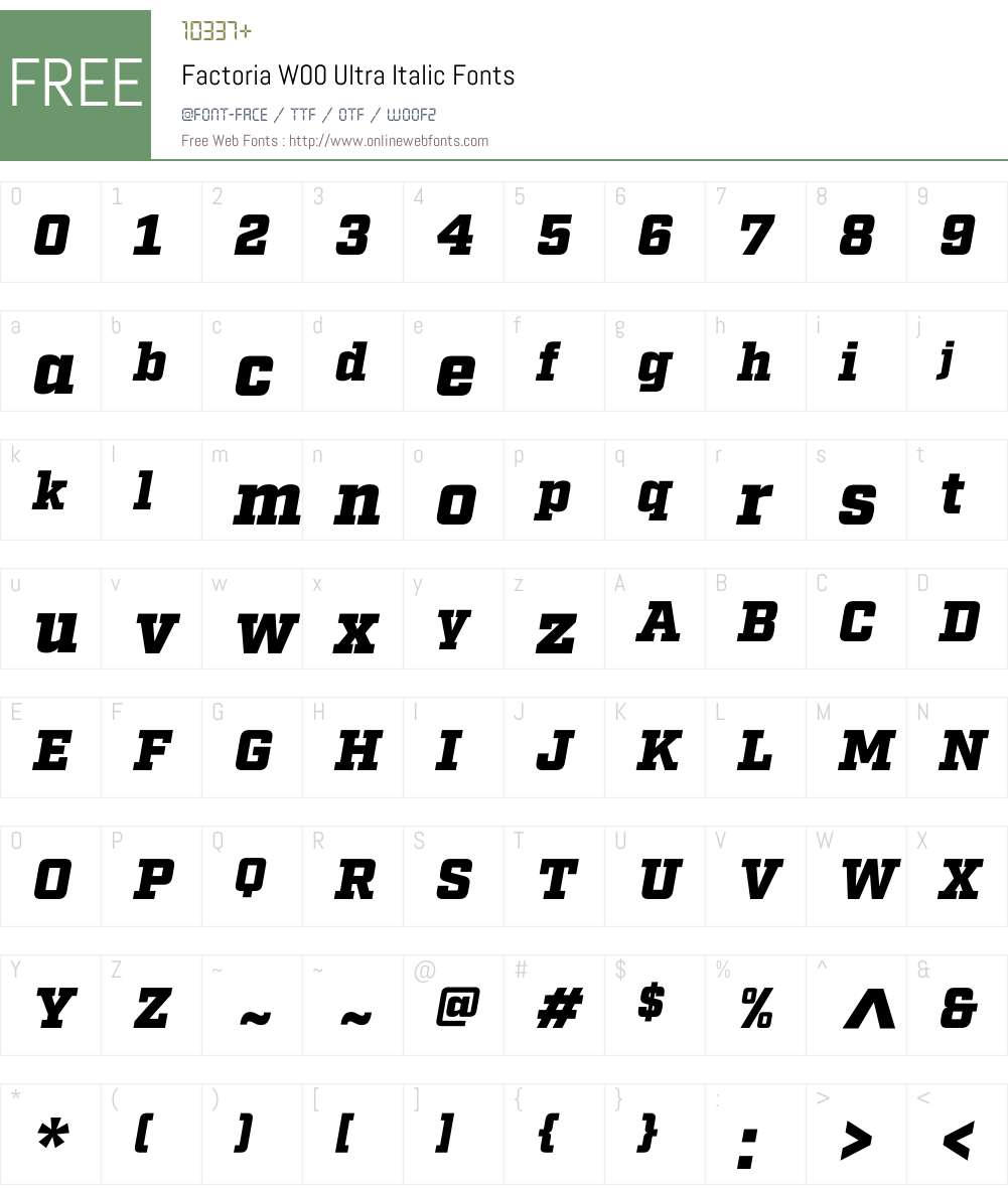 FactoriaW00-UltraItalic Font Screenshots