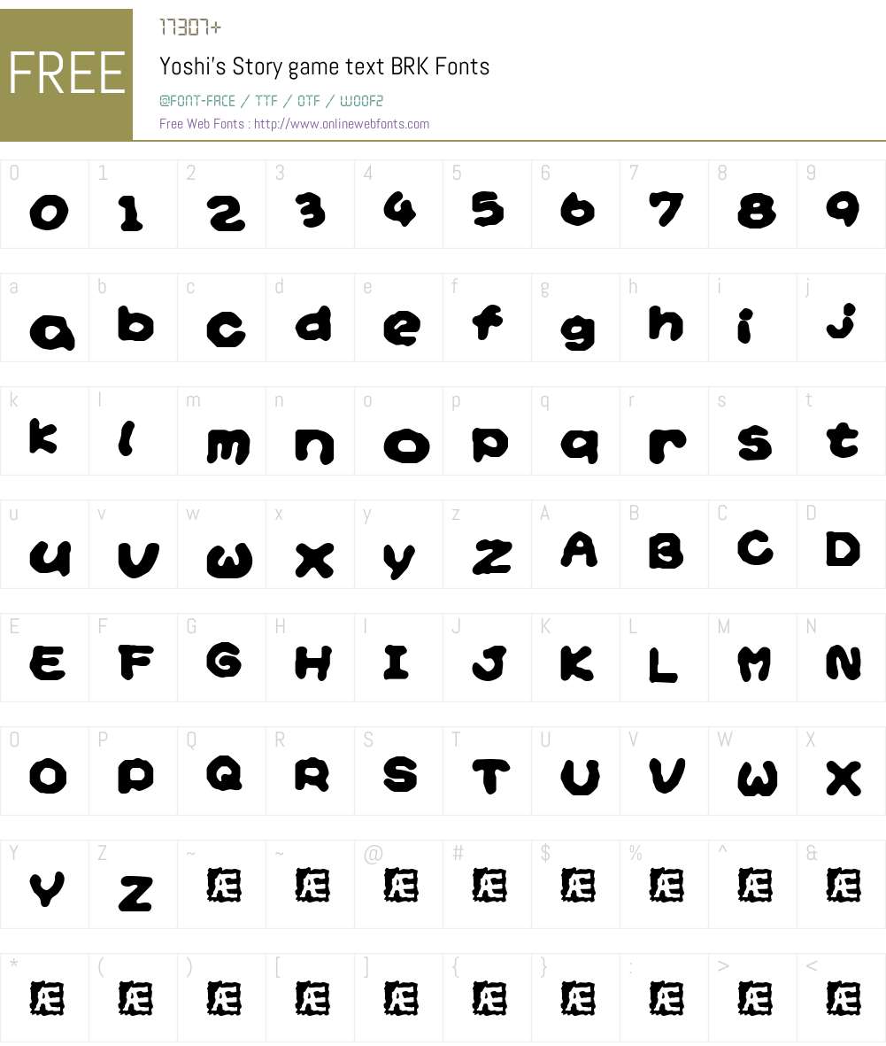 Yoshi's Story game text BRK Font Screenshots