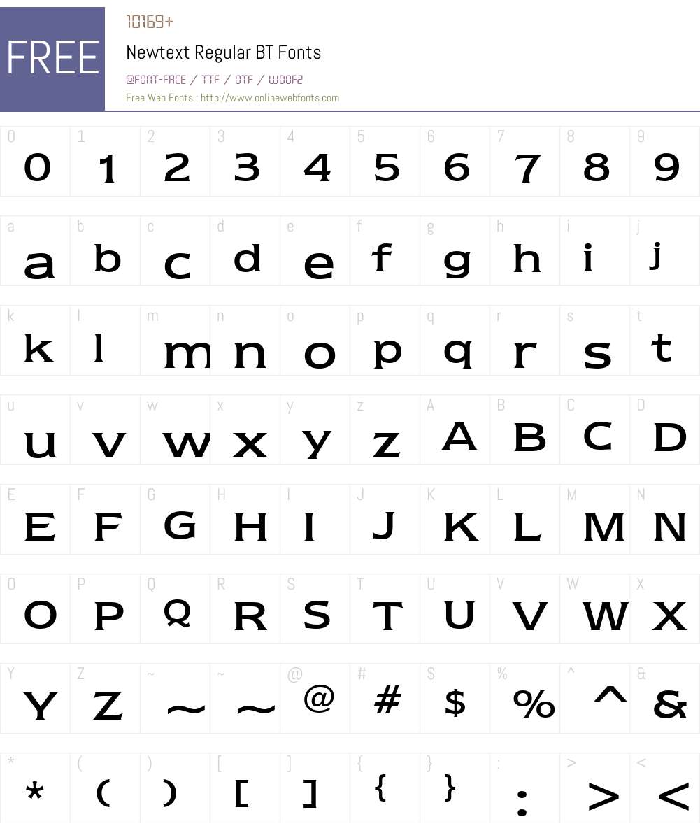 Newtext Rg BT Font Screenshots