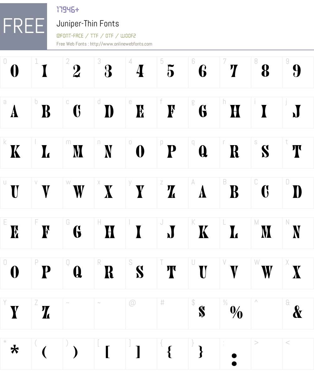 Juniper-Thin Font Screenshots