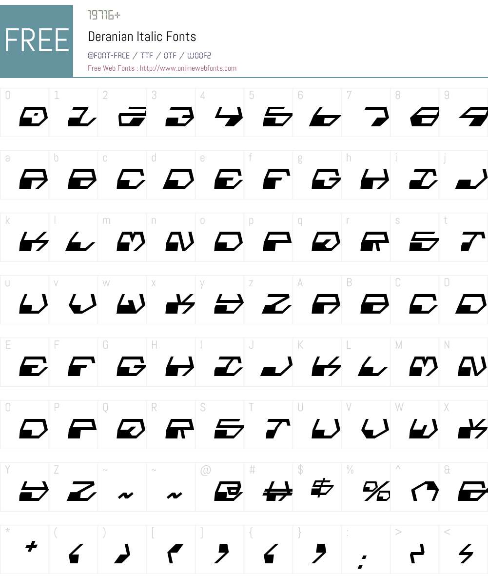 Deranian Italic Font Screenshots