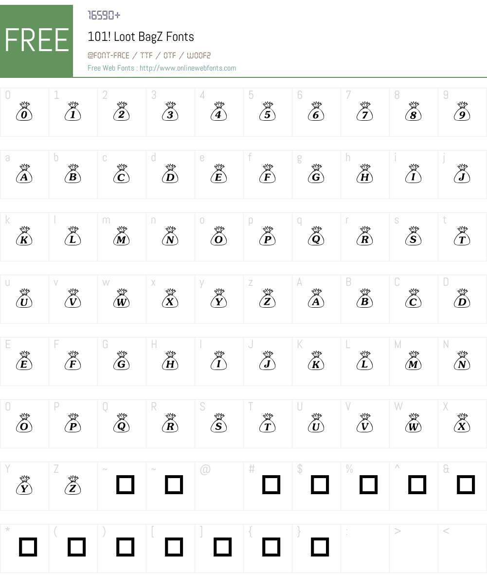 101! Loot BagZ Font Screenshots