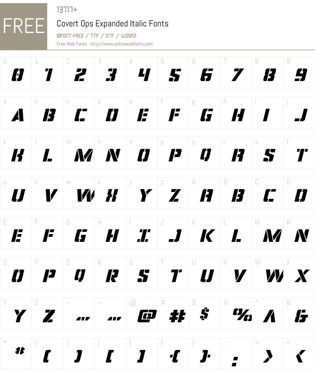 Covert Ops Expanded Italic Font Screenshots