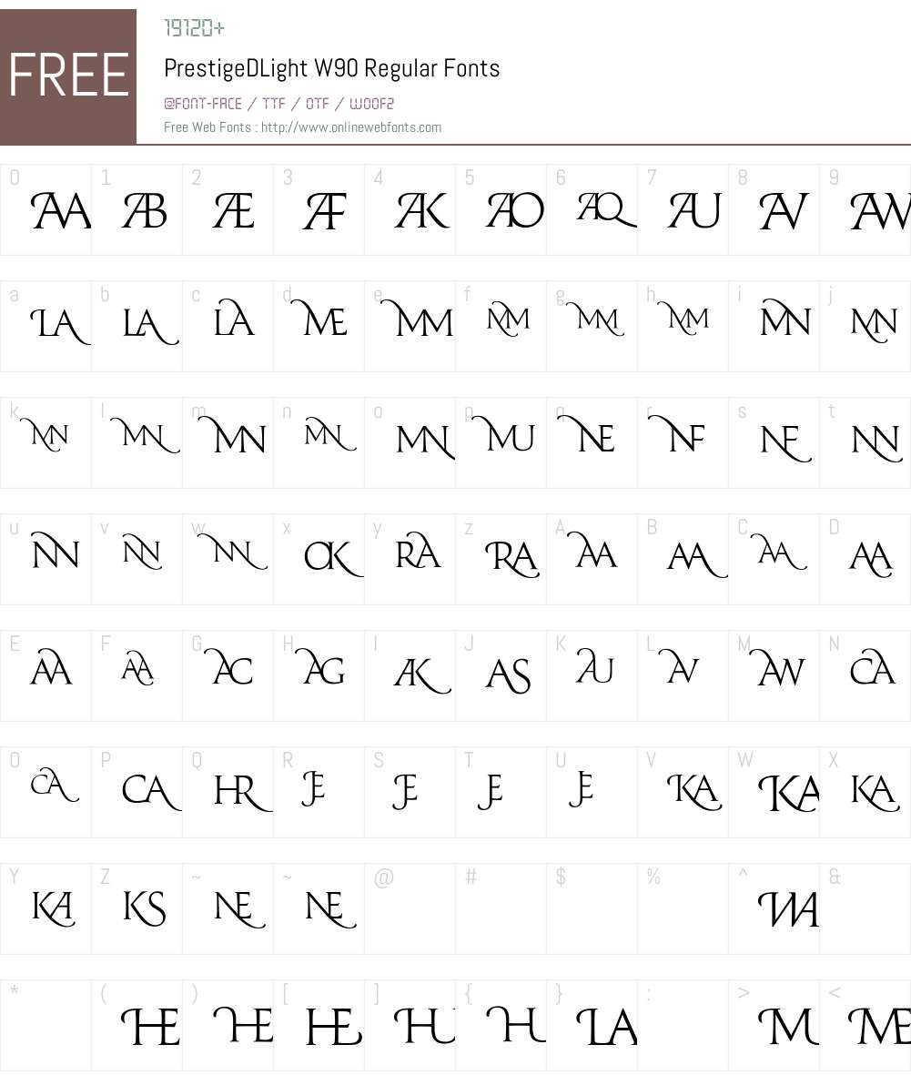 PrestigeDLightW90-Regular Font Screenshots