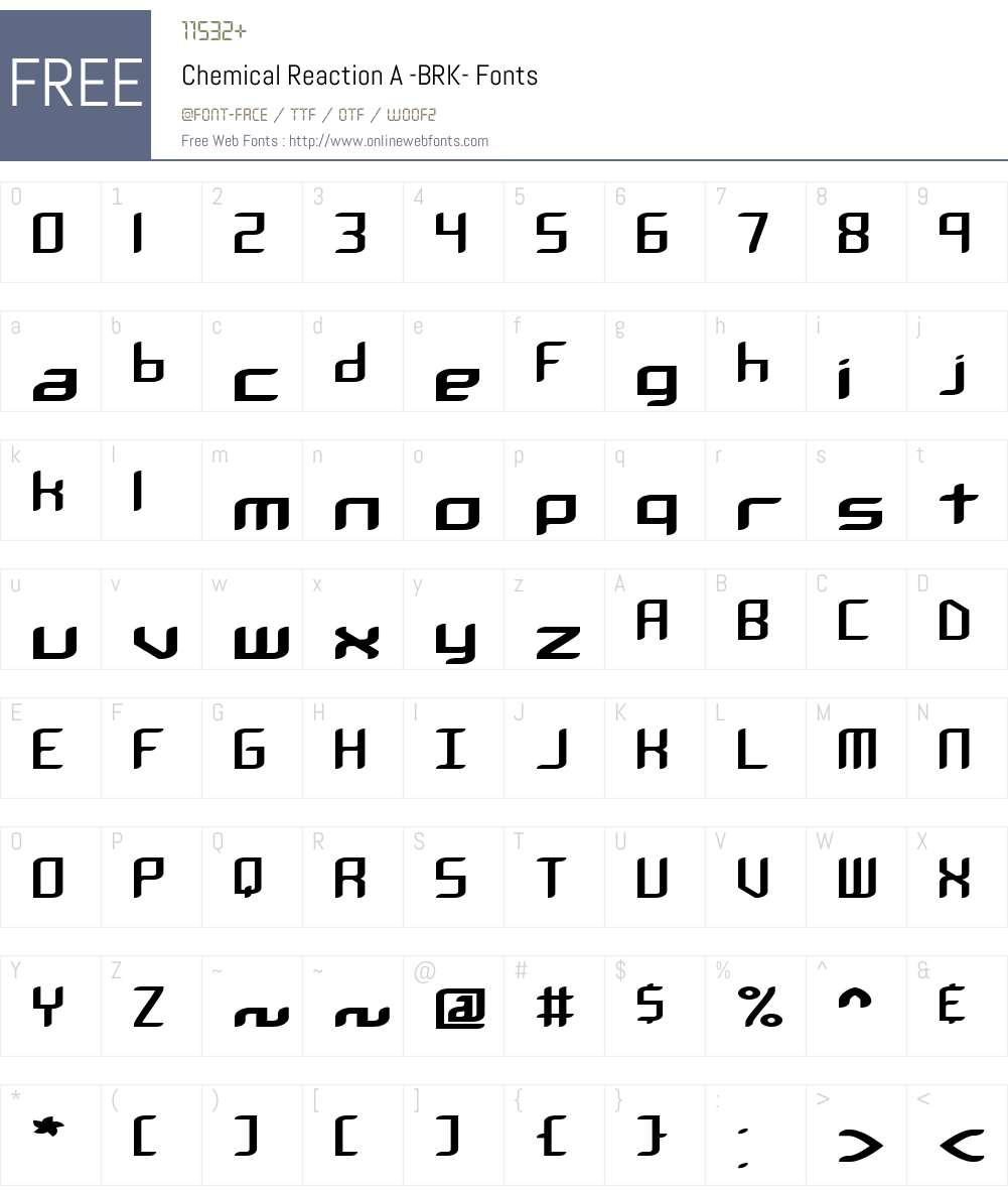 Chemical Reaction A (BRK) Font Screenshots
