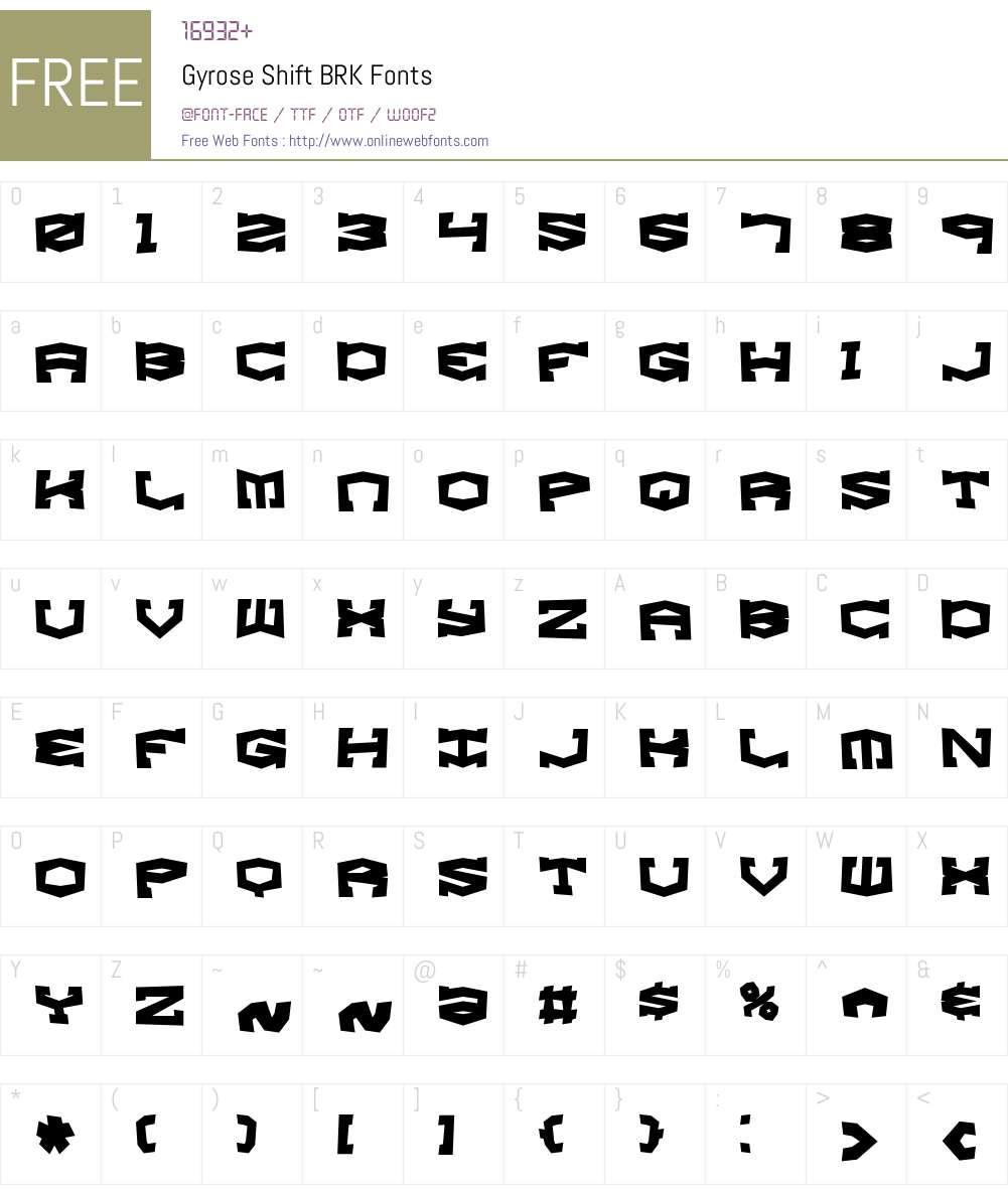 Gyrose Shift BRK Font Screenshots