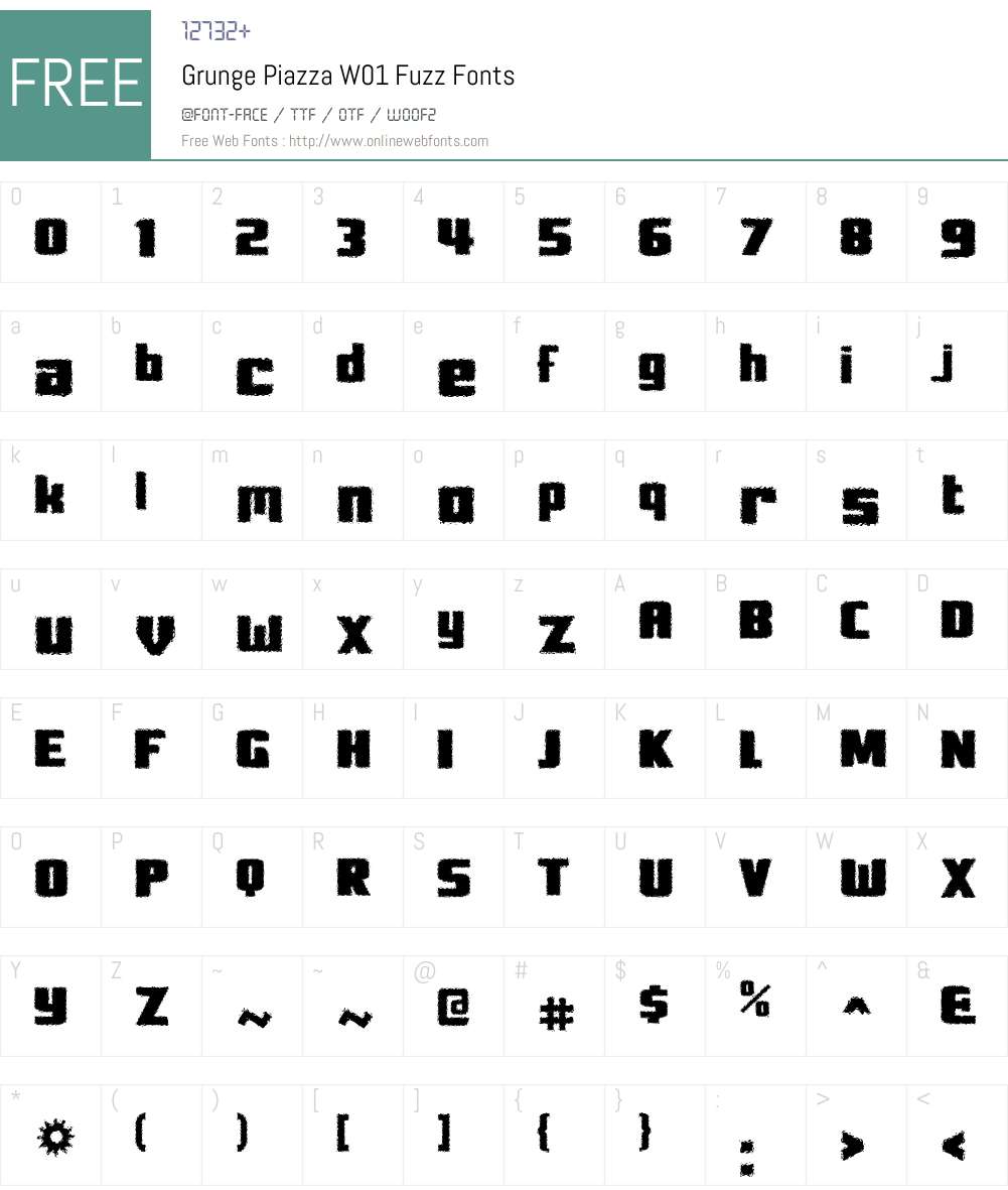 GrungePiazzaW01-Fuzz Font Screenshots