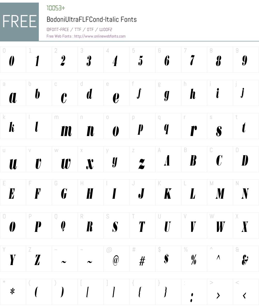 BodoniUltraFLFCond Font Screenshots