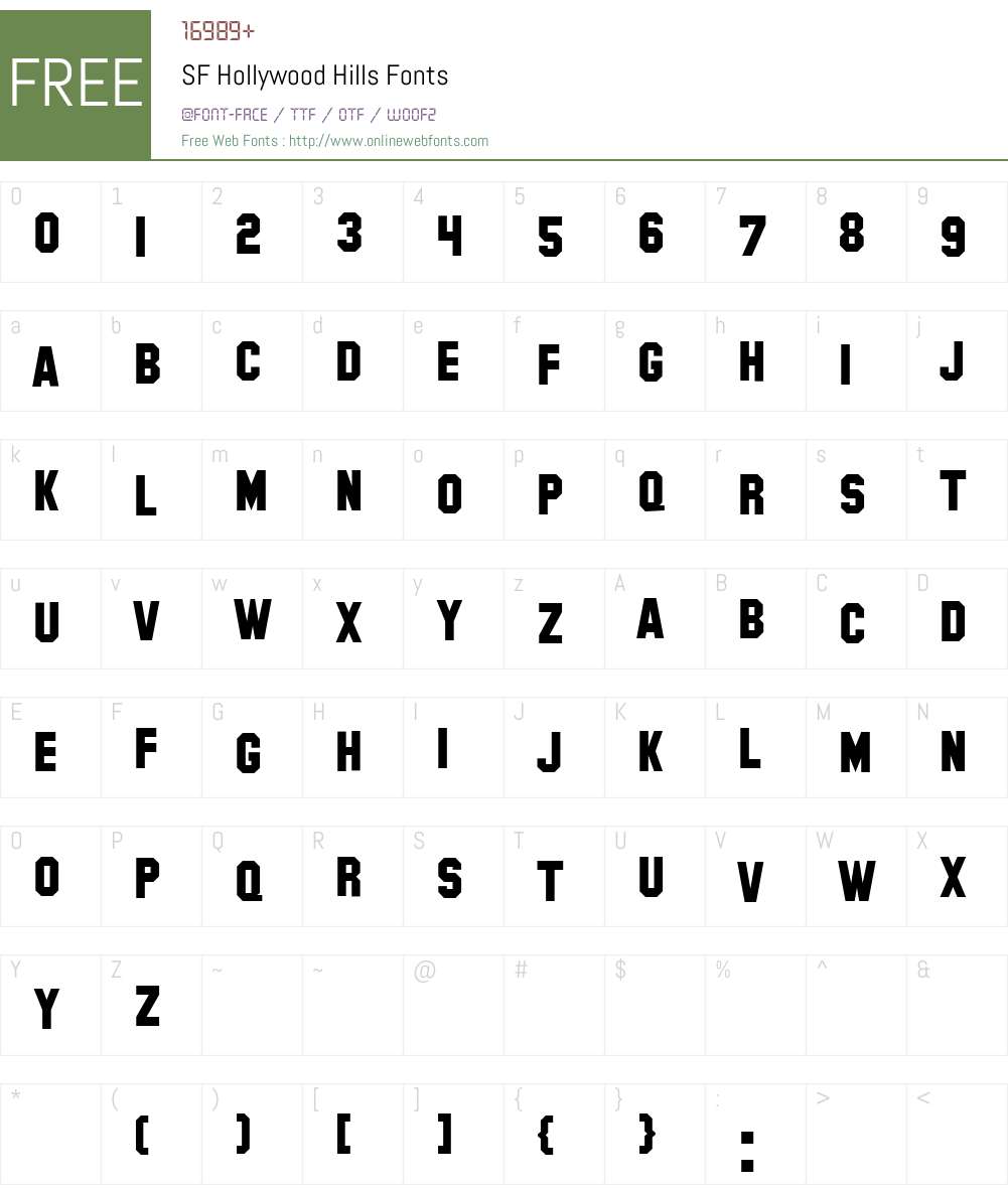 SF Hollywood Hills Font Screenshots