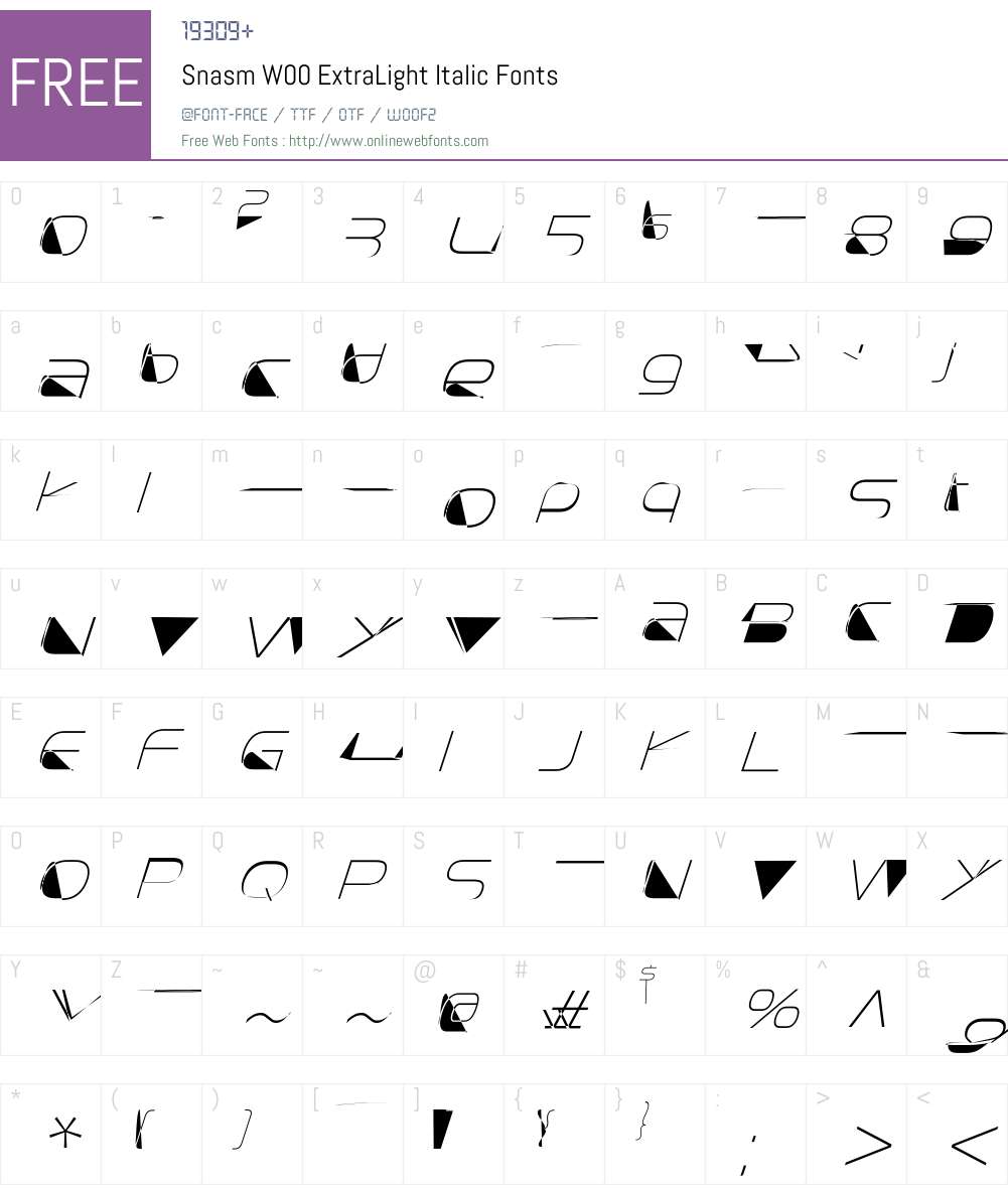 SnasmW00-ExtraLightItalic Font Screenshots