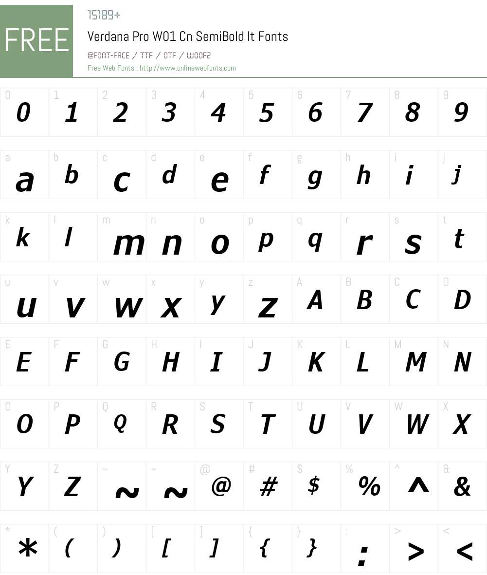 VerdanaProW01-CnSemiBoldIt Font Screenshots