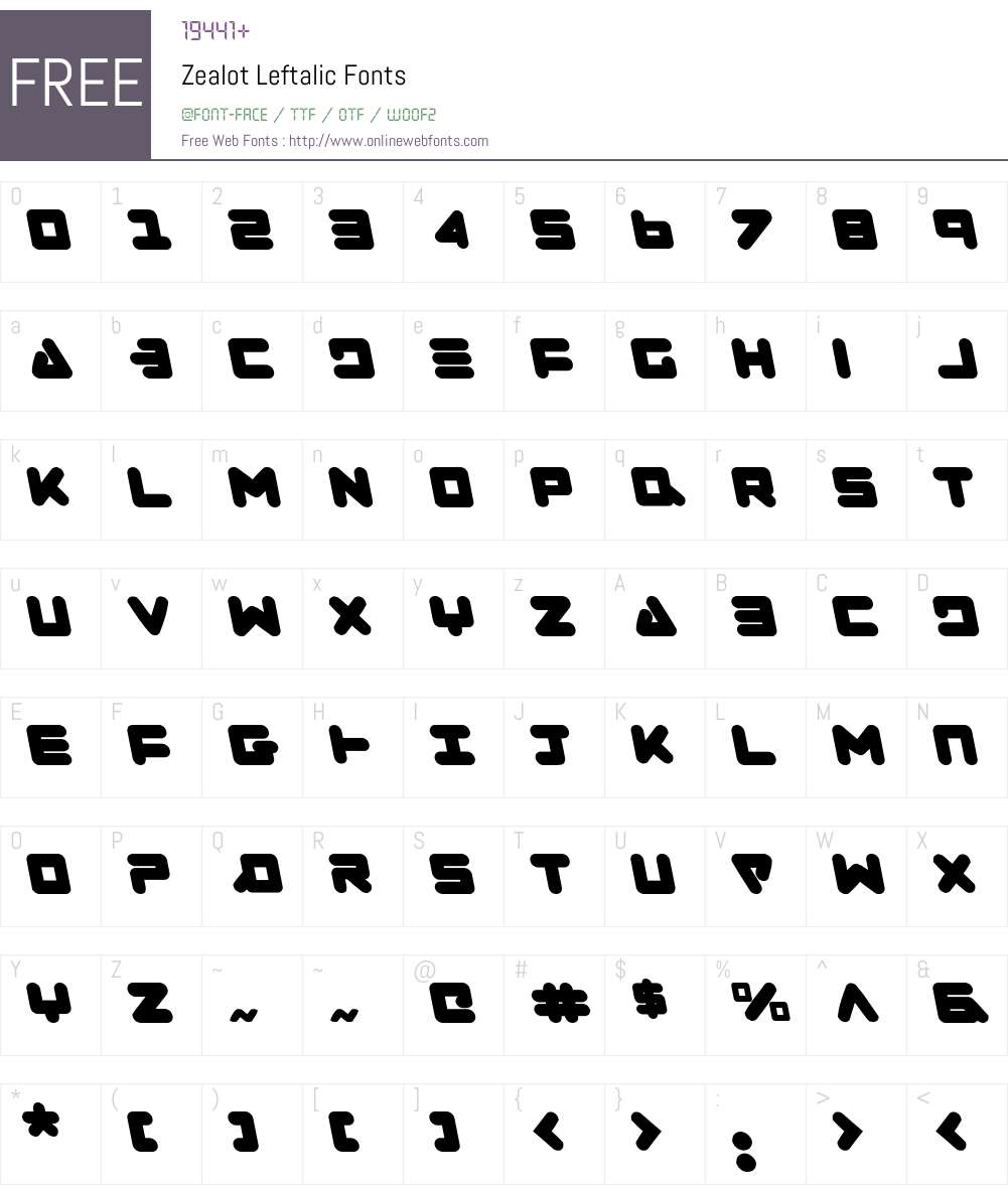 Zealot Leftalic Font Screenshots
