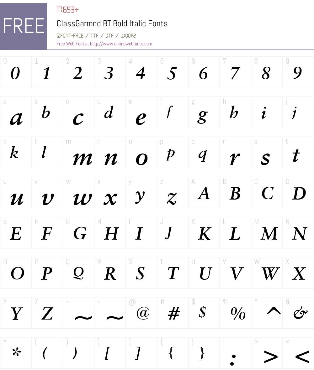 ClassGarmnd BT Font Screenshots