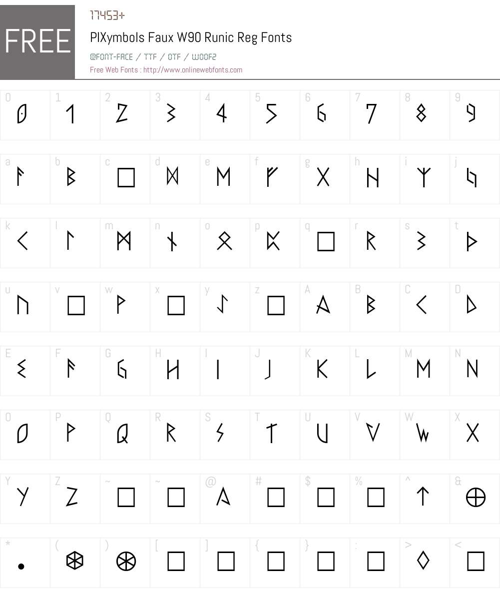 PIXymbolsFauxW90-RunicReg Font Screenshots