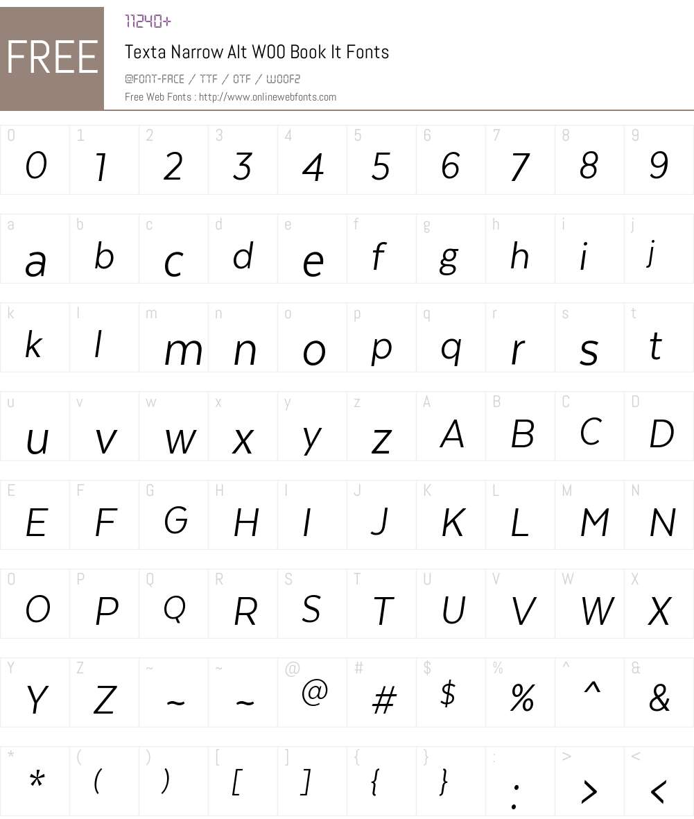 TextaNarrowAltW00-BookIt Font Screenshots