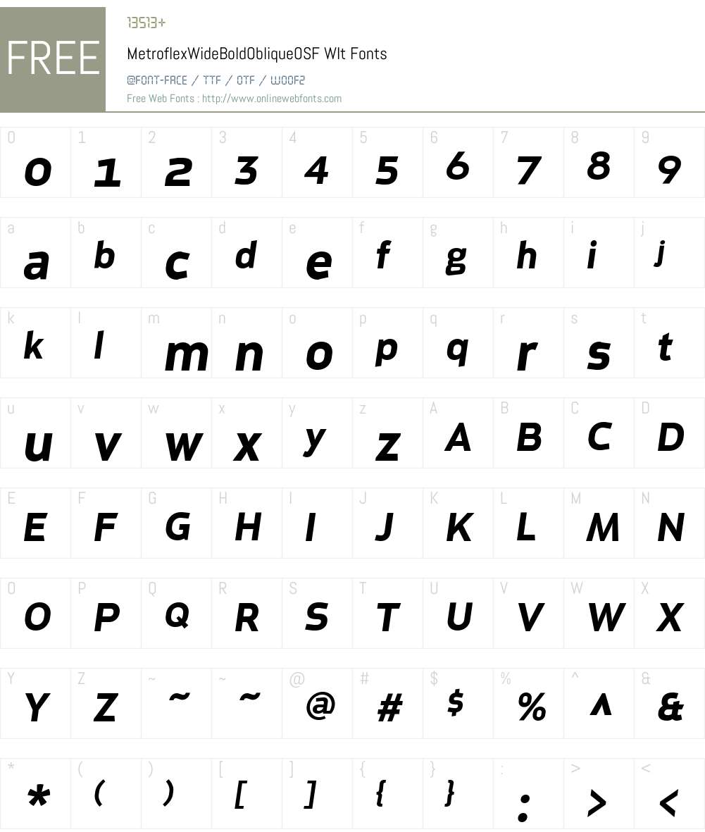 MetroflexWideBoldObliqueOSFW-It Font Screenshots