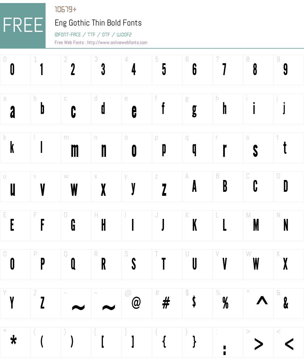 Eng Gothic Thin Font Screenshots