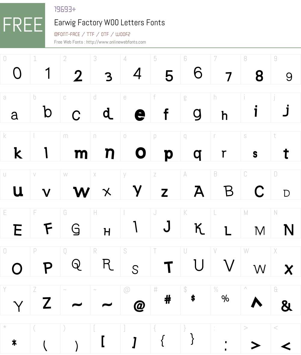 EarwigFactoryW00-Letters Font Screenshots