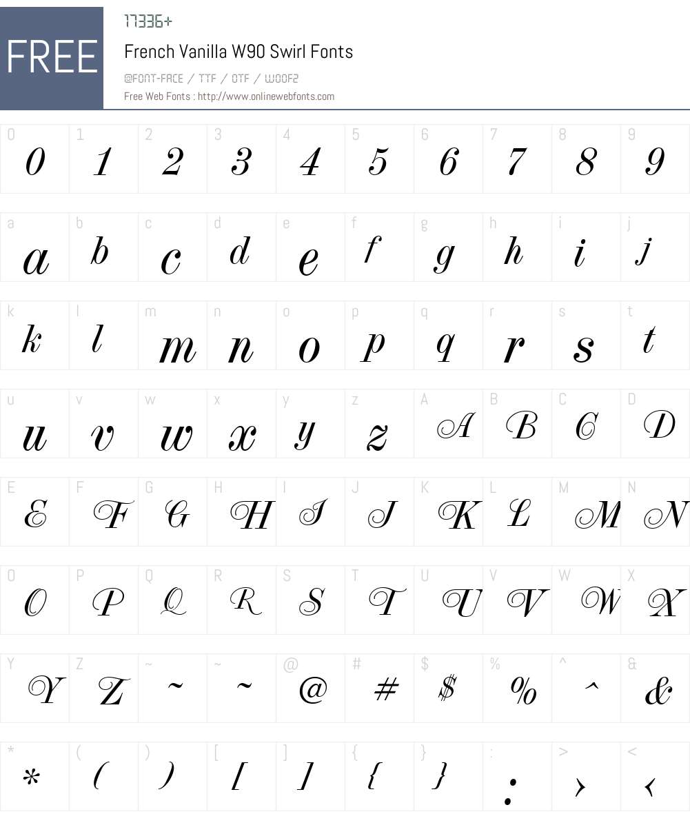 FrenchVanillaW90-Swirl Font Screenshots