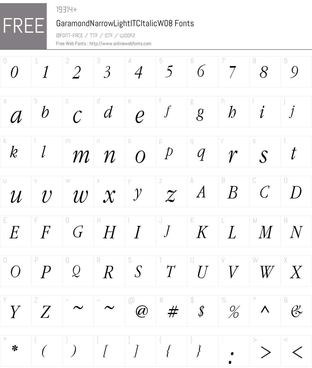 GaramondNarrowLightITCItalicW08 Font Screenshots