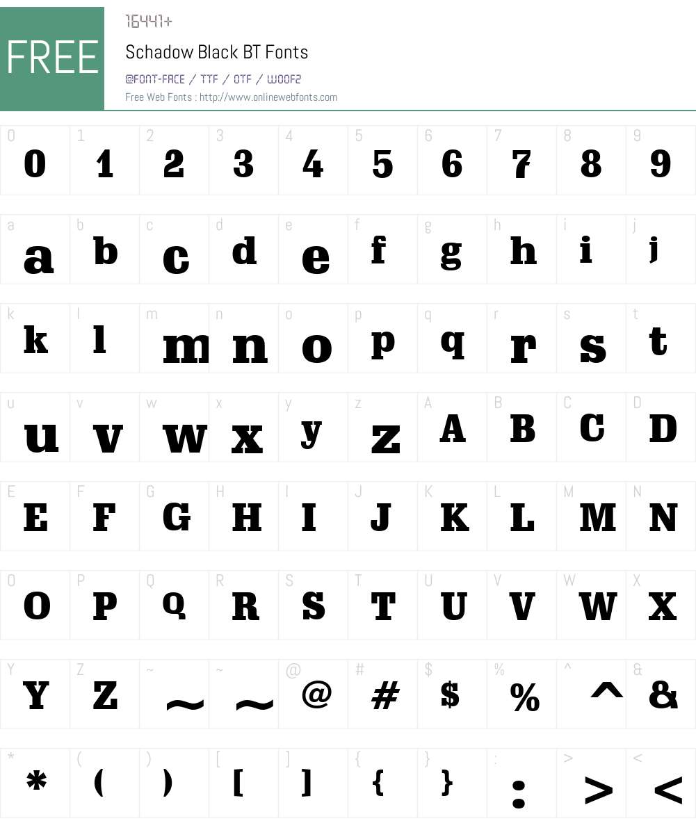 Schadow Blk BT Font Screenshots