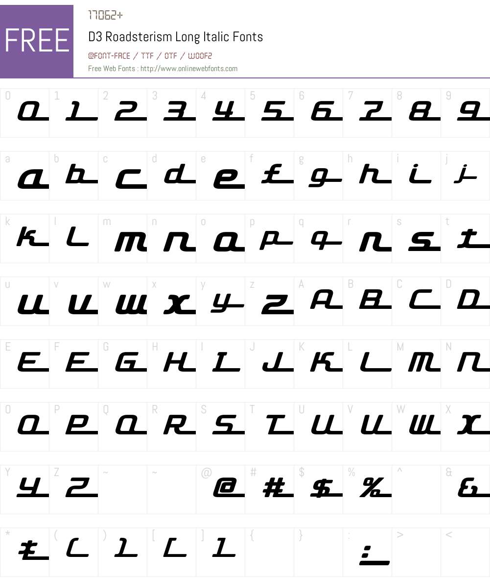 D3 Roadsterism Long Italic Font Screenshots