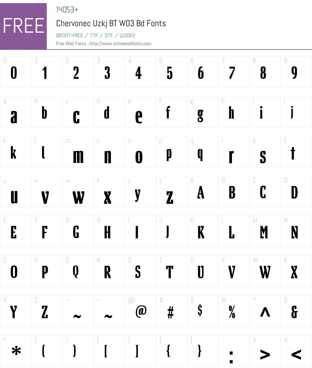 Chervonec Uzkj BT Font Screenshots