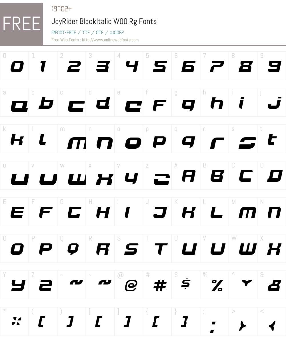 JoyRiderBlackItalicW00-Rg Font Screenshots