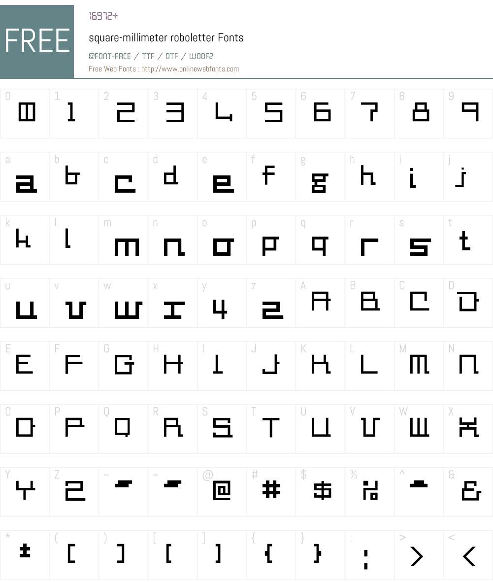 square-millimeter roboletter Font Screenshots