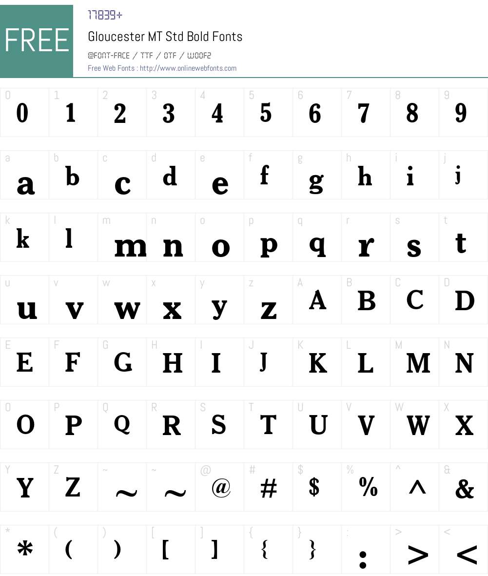 Gloucester MT Std Font Screenshots