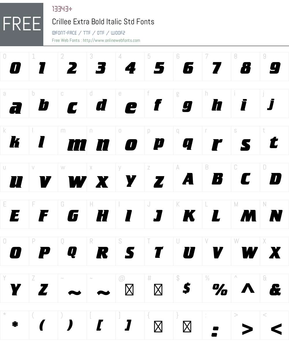 Crillee Extra Bold Italic Std Font Screenshots