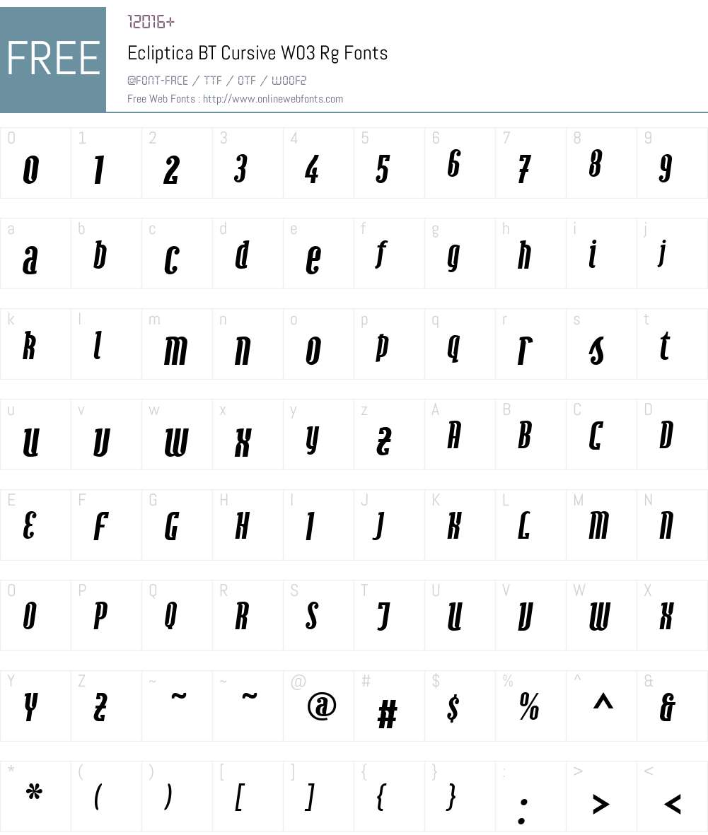 Ecliptica BT Font Screenshots