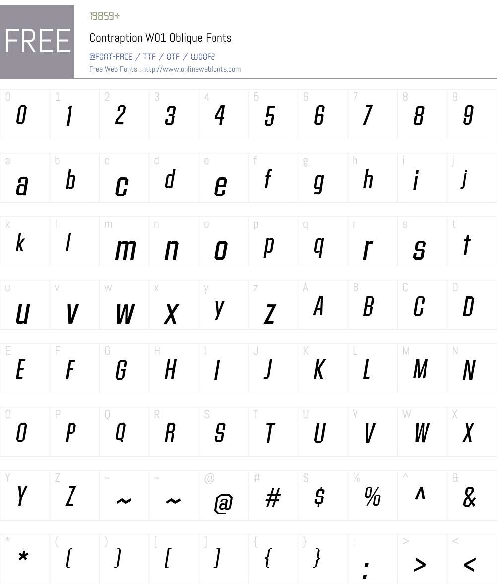 ContraptionW01-Oblique Font Screenshots