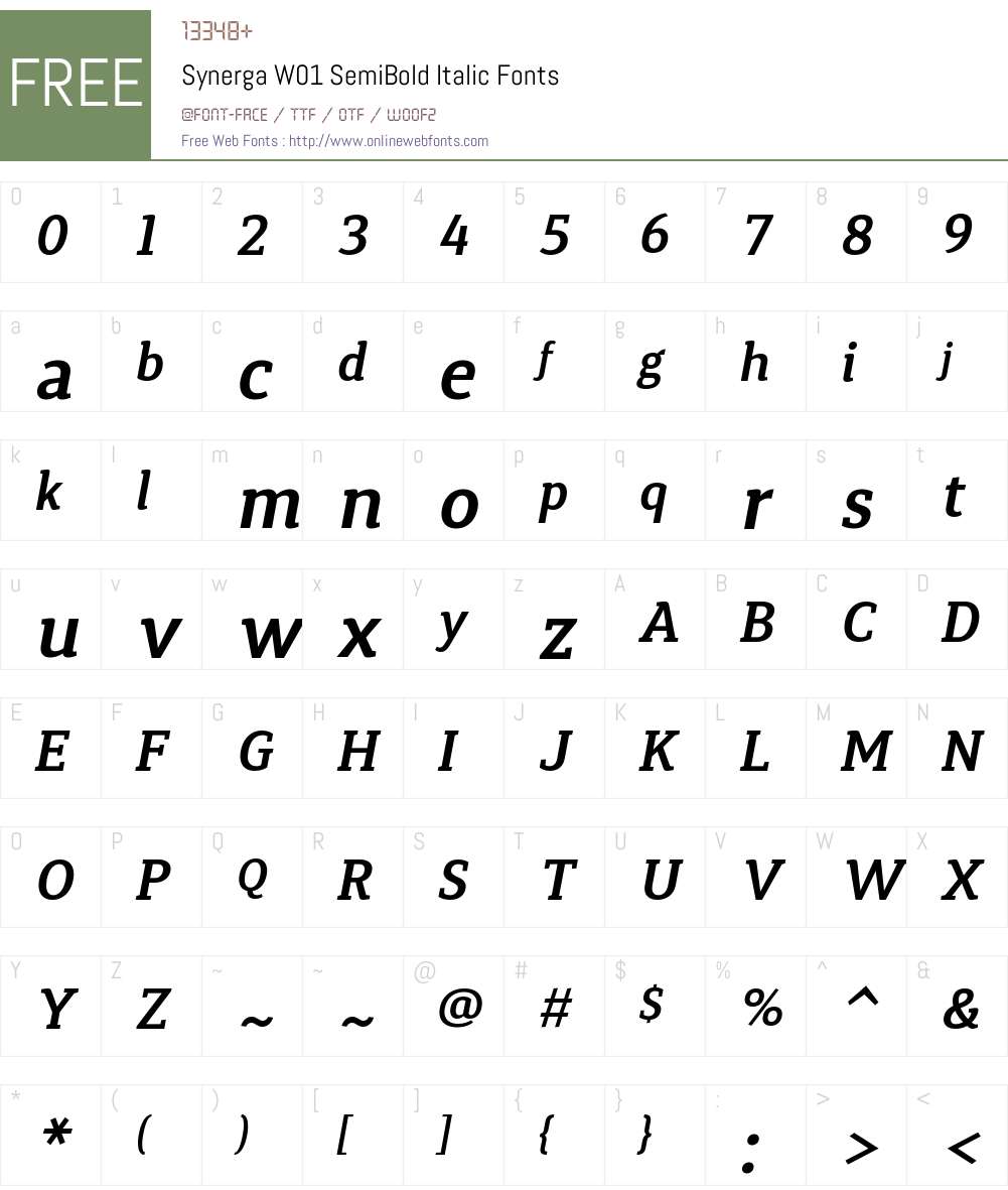 SynergaW01-SemiBoldItalic Font Screenshots