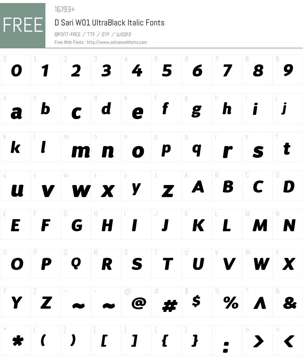 DSariW01-UltraBlackItalic Font Screenshots