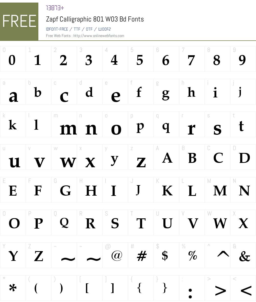 Zapf Calligraphic 801 Font Screenshots
