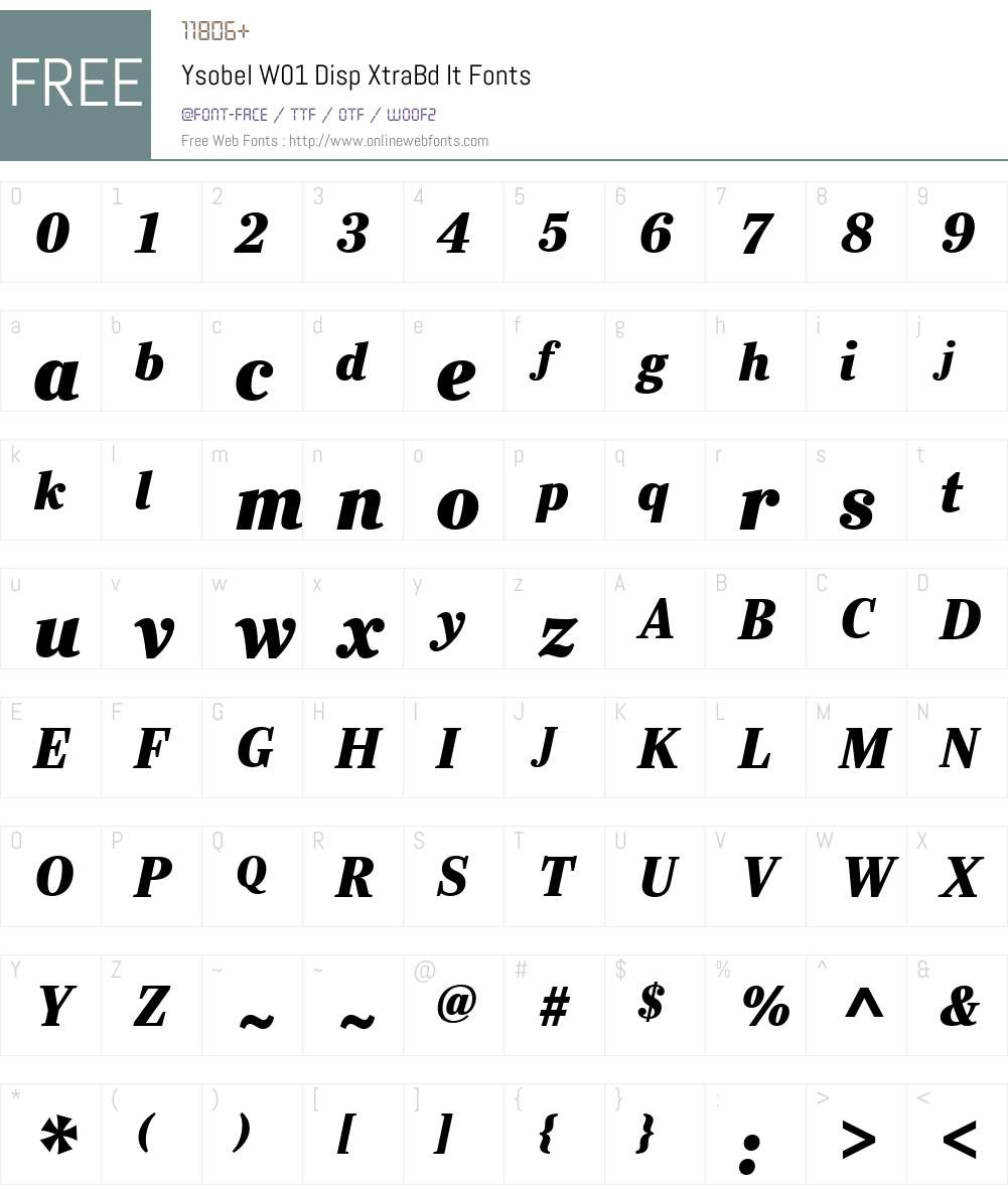 YsobelW01-DispXtraBdIt Font Screenshots