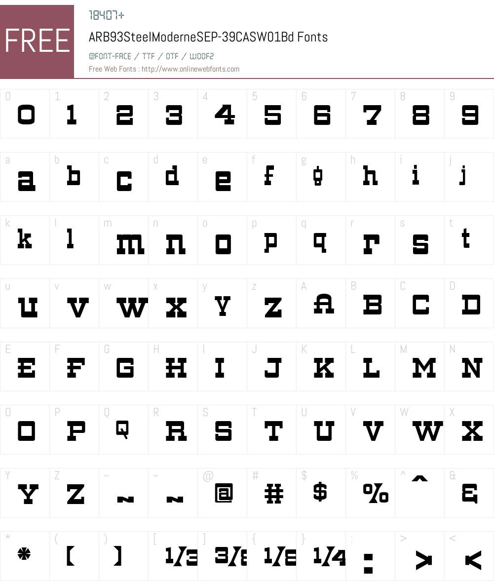 ARB93SteelModerneSEP-39CASW01-Bd Font Screenshots