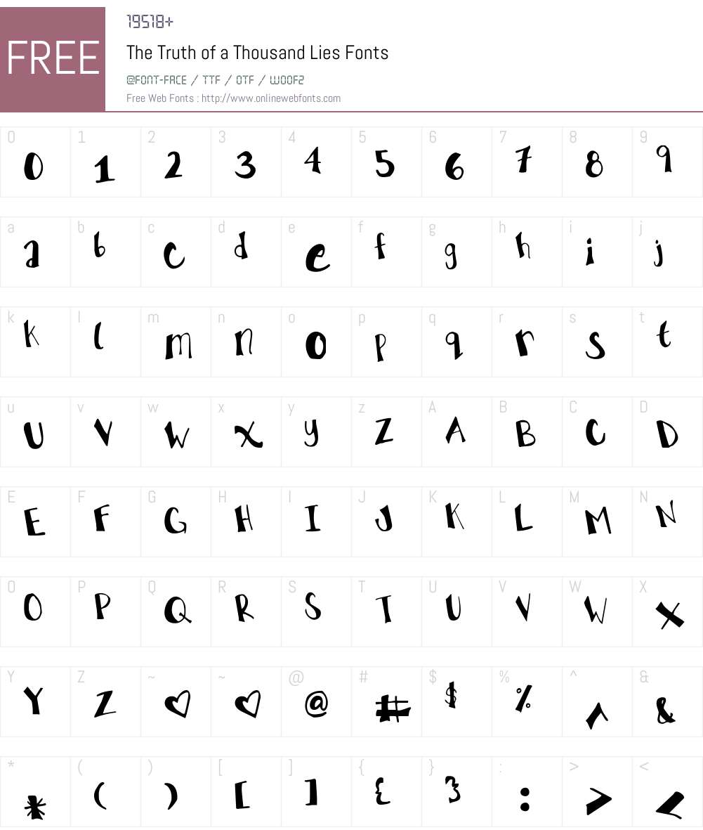 The Truth of a Thousand Lies Font Screenshots