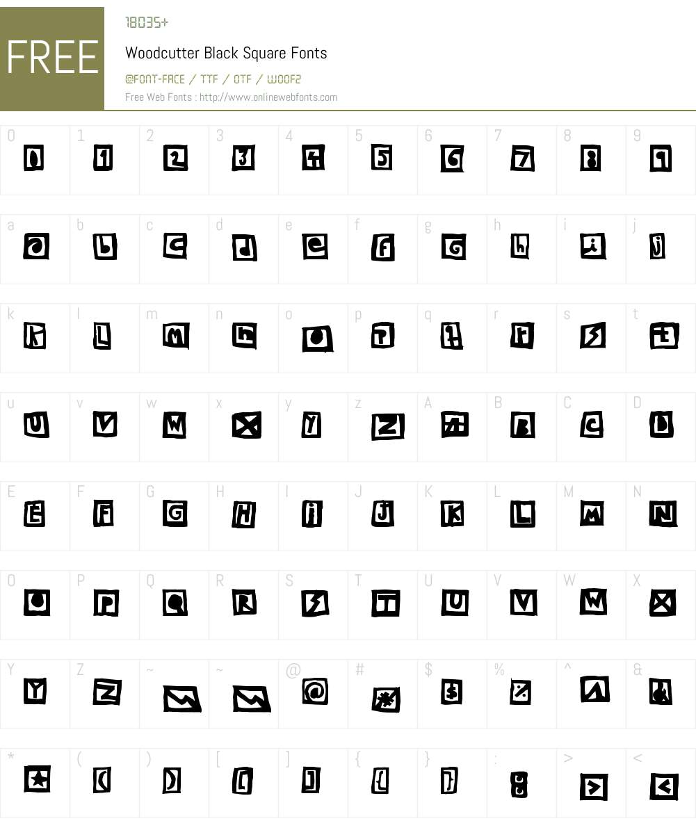 Woodcutter Black Square Font Screenshots