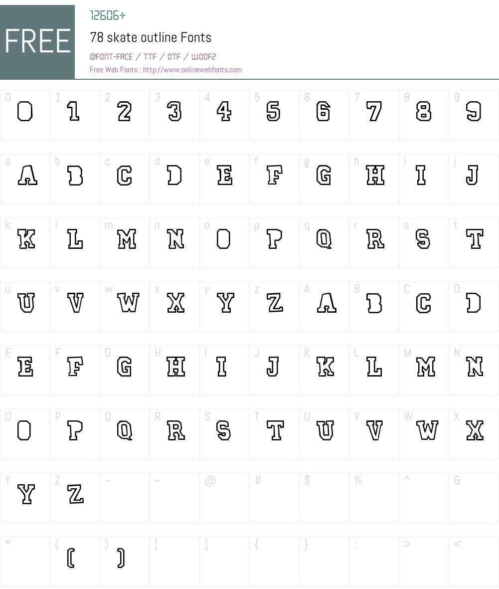 78 skate outline Font Screenshots
