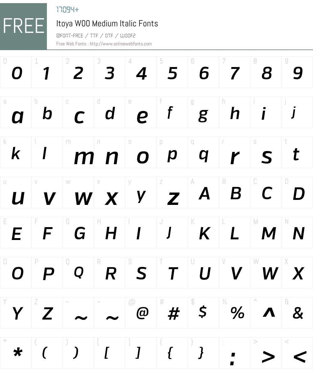 ItoyaW00-MediumItalic Font Screenshots