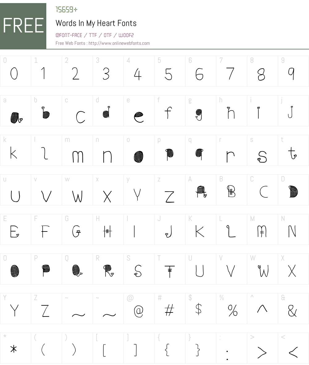 Words In My Heart Font Screenshots