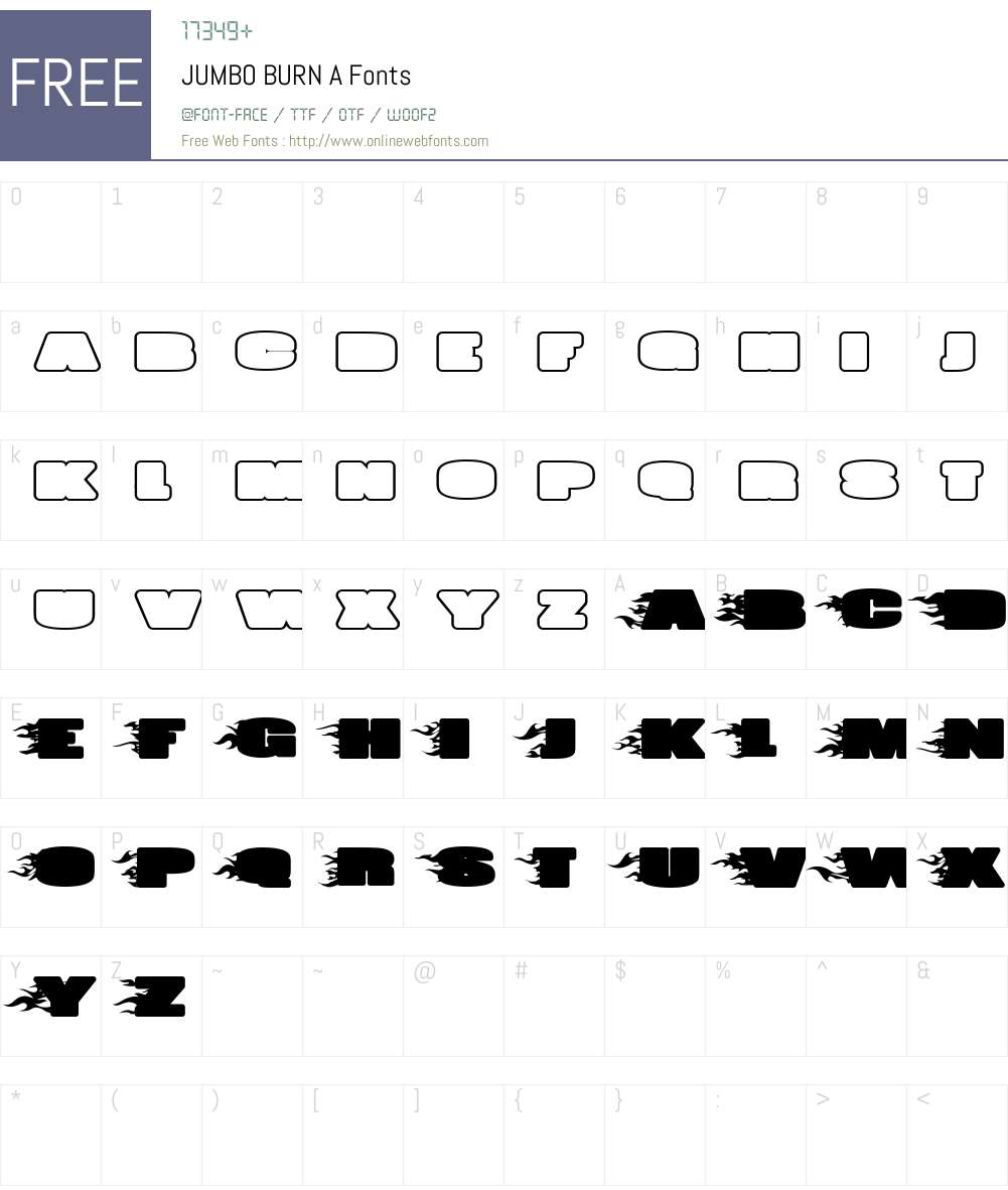 JUMBO BURN A Font Screenshots
