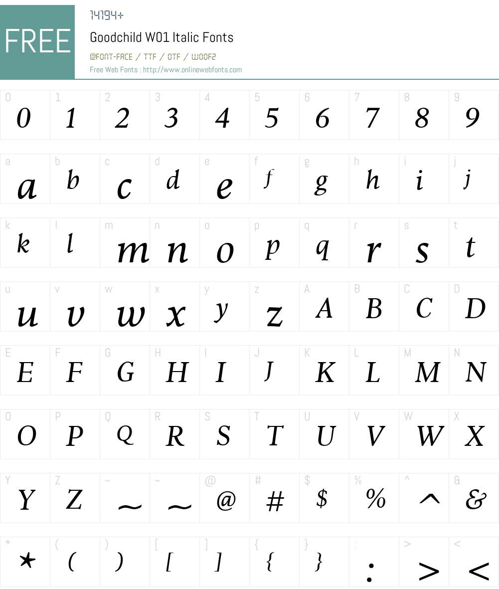 GoodchildW01-Italic Font Screenshots
